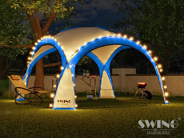 Paviljonki Dome LED-valoilla Sininen